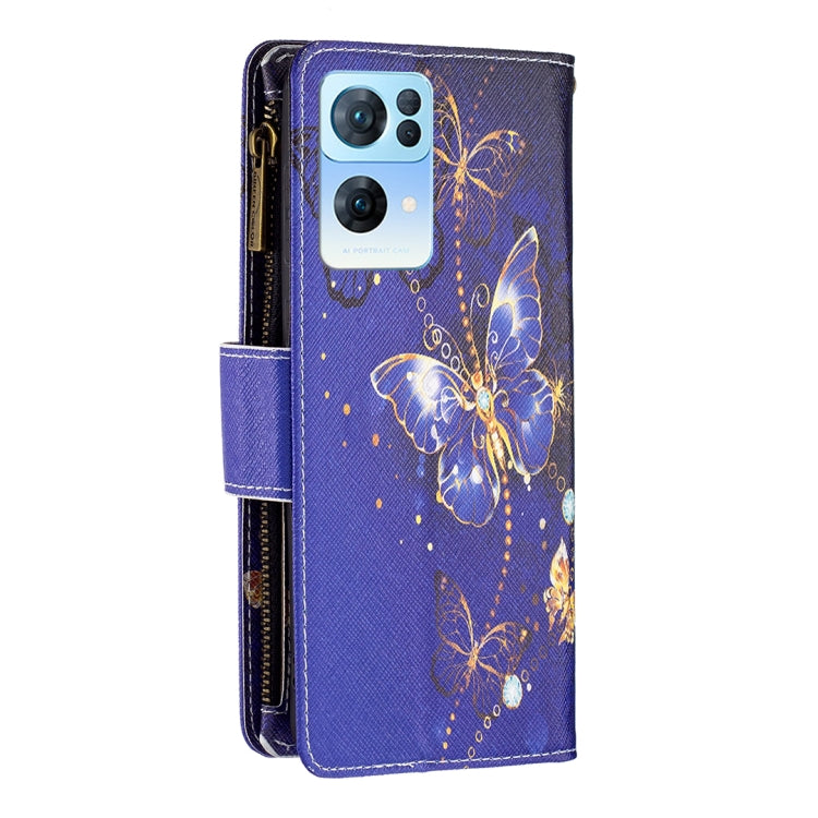 For OPPO Reno7 5G Global Colored Drawing Pattern Zipper Horizontal Flip Phone Leather Case(Purple Butterfly) - OPPO Cases by PMC Jewellery | Online Shopping South Africa | PMC Jewellery | Buy Now Pay Later Mobicred