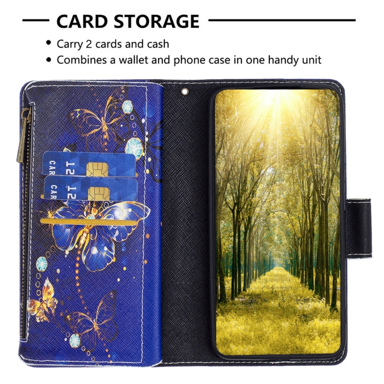 For OPPO Reno7 5G Global Colored Drawing Pattern Zipper Horizontal Flip Phone Leather Case(Purple Butterfly) - OPPO Cases by PMC TechLife | Online Shopping South Africa | PMC TechLife | Buy Now Pay Later Mobicred