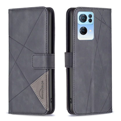 For OPPO Reno7 5G Global BF05 Magnetic Buckle Rhombus Texture Leather Phone Case(Black) - OPPO Cases by PMC Jewellery | Online Shopping South Africa | PMC Jewellery | Buy Now Pay Later Mobicred