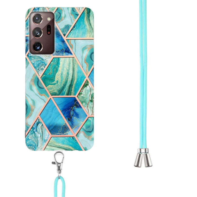 For Samsung Galaxy Note20 Ultra Electroplating Splicing Marble TPU Phone Case with Lanyard(Green) - Galaxy Note20 Ultra Cases by PMC Jewellery | Online Shopping South Africa | PMC Jewellery