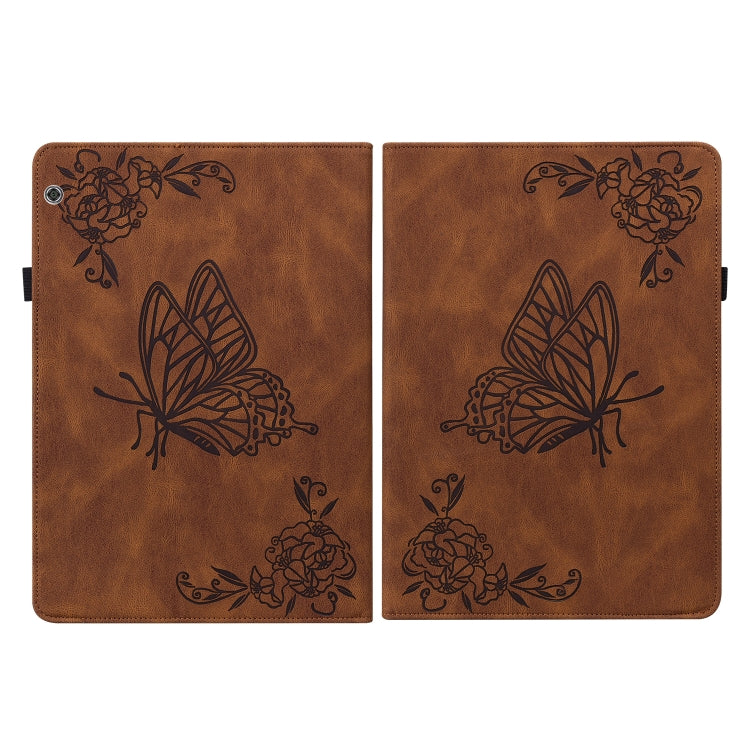 For Huawei MediaPad T5 Butterfly Flower Embossed Leather Tablet Case(Brown) - Huawei by PMC TechLife | Online Shopping South Africa | PMC TechLife | Buy Now Pay Later Mobicred