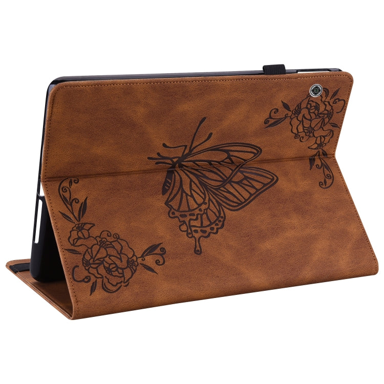 For Huawei MediaPad T5 Butterfly Flower Embossed Leather Tablet Case(Brown) - Huawei by PMC TechLife | Online Shopping South Africa | PMC TechLife | Buy Now Pay Later Mobicred