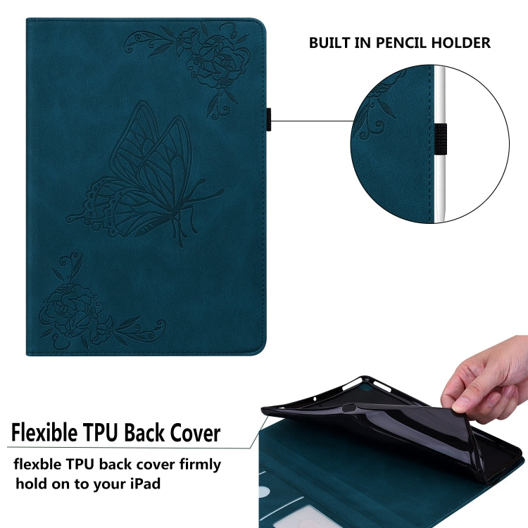For Lenovo Tab P11 TB-J606F Butterfly Flower Embossed Leather Tablet Case(Blue) - Lenovo by PMC TechLife | Online Shopping South Africa | PMC TechLife | Buy Now Pay Later Mobicred