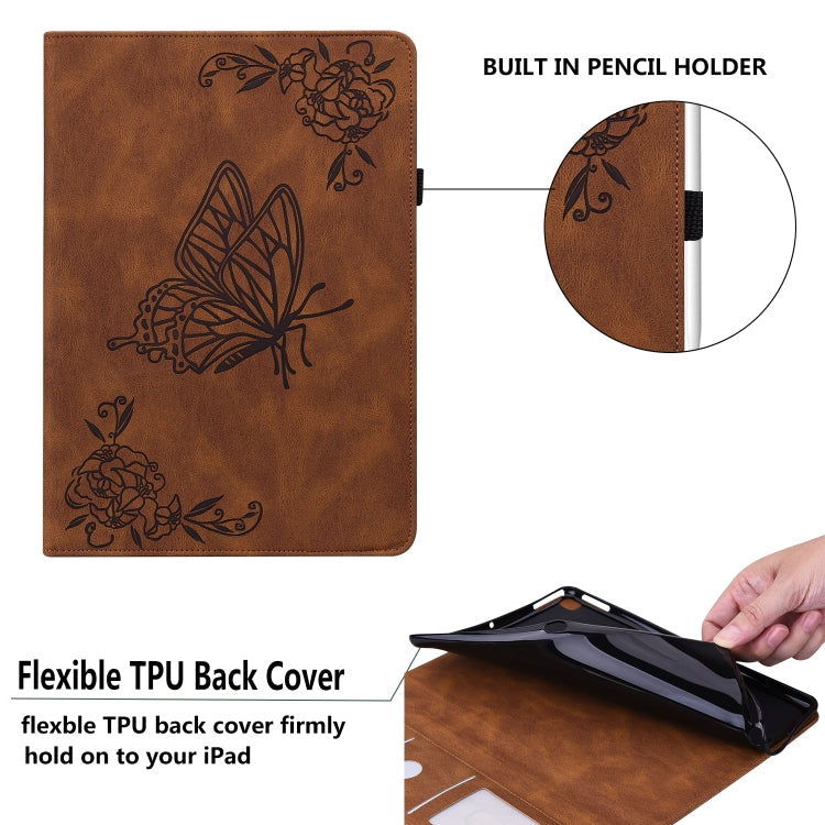 For Amazon Kindle Fire HD 10 2021 / 10 Plus 2021 Butterfly Flower Embossed Leather Tablet Case(Brown) - Amazon by PMC TechLife | Online Shopping South Africa | PMC TechLife | Buy Now Pay Later Mobicred