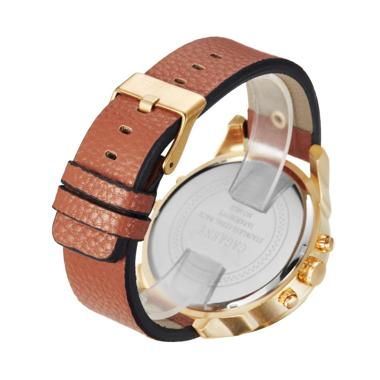 CAGARNY 6820 Round Large Dial Leather Band Quartz Dual Movement Watch For Men(Gold Surface White Band) - Leather Strap Watches by CAGARNY | Online Shopping South Africa | PMC Jewellery | Buy Now Pay Later Mobicred