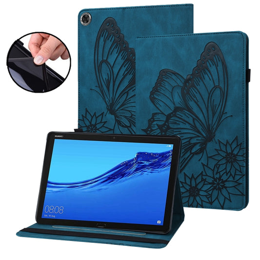 For Huawei MediaPad M5 Lite 10.1 Big Butterfly Embossed Leather Tablet Case(Blue) - Huawei by PMC Jewellery | Online Shopping South Africa | PMC Jewellery | Buy Now Pay Later Mobicred