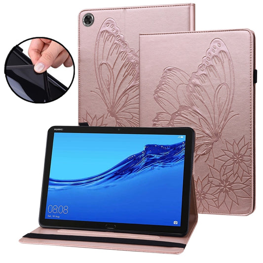 For Huawei MediaPad M5 Lite 10.1 Big Butterfly Embossed Leather Tablet Case(Rose Gold) - Huawei by PMC Jewellery | Online Shopping South Africa | PMC Jewellery | Buy Now Pay Later Mobicred