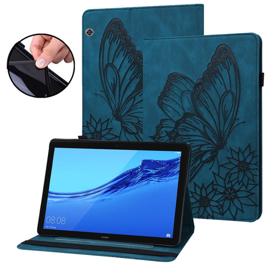 For Huawei MediaPad T5 Big Butterfly Embossed Leather Tablet Case(Blue) - Huawei by PMC Jewellery | Online Shopping South Africa | PMC Jewellery | Buy Now Pay Later Mobicred