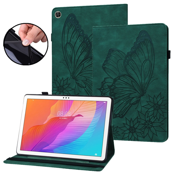 For Huawei MatePad T 10s Big Butterfly Embossed Leather Tablet Case(Green) - Huawei by PMC TechLife | Online Shopping South Africa | PMC TechLife | Buy Now Pay Later Mobicred