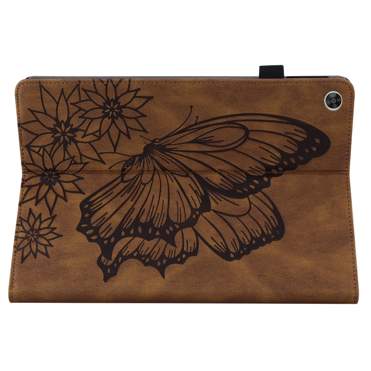 For Huawei MatePad T 10s Big Butterfly Embossed Leather Tablet Case(Brown) - Huawei by PMC TechLife | Online Shopping South Africa | PMC TechLife | Buy Now Pay Later Mobicred