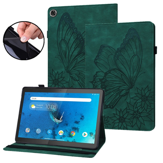 For Lenovo M10 Plus X606F Big Butterfly Embossed Leather Tablet Case(Green) - Lenovo by PMC Jewellery | Online Shopping South Africa | PMC Jewellery | Buy Now Pay Later Mobicred