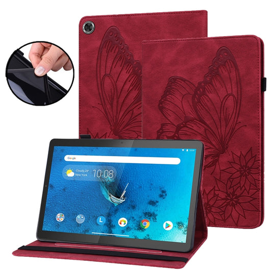 For Lenovo Tab M10 HD 2nd Gen Big Butterfly Embossed Leather Tablet Case(Red) - Lenovo by PMC Jewellery | Online Shopping South Africa | PMC Jewellery | Buy Now Pay Later Mobicred