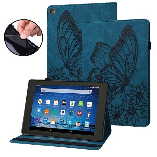 For Amazon Kindle Fire HD 10 2019 / 2017 Big Butterfly Embossed Smart Leather Tablet Case(Blue) - Amazon by PMC Jewellery | Online Shopping South Africa | PMC Jewellery | Buy Now Pay Later Mobicred