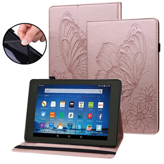 For Amazon Kindle Fire HD 10 2019 / 2017 Big Butterfly Embossed Smart Leather Tablet Case(Rose Gold) - Amazon by PMC Jewellery | Online Shopping South Africa | PMC Jewellery | Buy Now Pay Later Mobicred