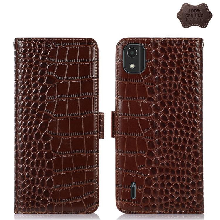 For Nokia C2 2nd Edition Crocodile Top Layer Cowhide Leather Phone Case(Brown) - Nokia Cases by PMC TechLife | Online Shopping South Africa | PMC TechLife | Buy Now Pay Later Mobicred