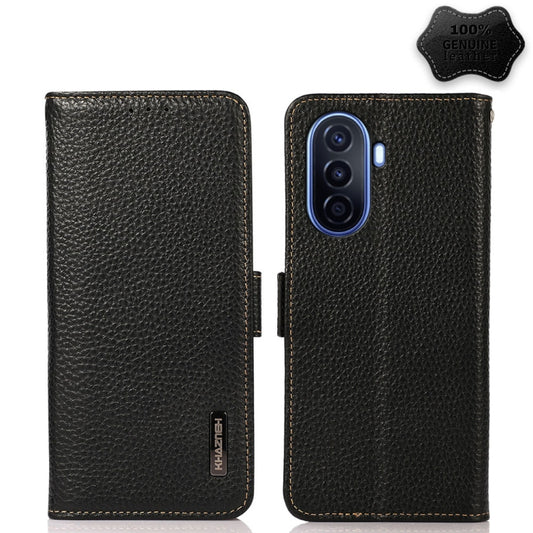 For Huawei nova Y70 Plus KHAZNEH Side-Magnetic Litchi Genuine Leather RFID Phone Case(Black) - Huawei Cases by PMC Jewellery | Online Shopping South Africa | PMC Jewellery | Buy Now Pay Later Mobicred