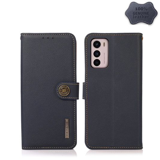 For Motorola Moto G42 KHAZNEH Custer Genuine Leather RFID Phone Case(Blue) - Motorola Cases by PMC Jewellery | Online Shopping South Africa | PMC Jewellery | Buy Now Pay Later Mobicred