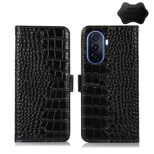 For Huawei Enjoy 50 CN / nova Y70 Plus / Y70 4G CN Crocodile Top Layer Cowhide Leather Phone Case(Black) - Huawei Cases by PMC Jewellery | Online Shopping South Africa | PMC Jewellery | Buy Now Pay Later Mobicred