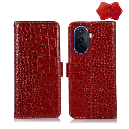 For Huawei Enjoy 50 CN / nova Y70 Plus / Y70 4G CN Crocodile Top Layer Cowhide Leather Phone Case(Red) - Huawei Cases by PMC Jewellery | Online Shopping South Africa | PMC Jewellery | Buy Now Pay Later Mobicred