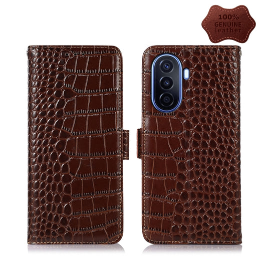 For Huawei Enjoy 50 CN / nova Y70 Plus / Y70 4G CN Crocodile Top Layer Cowhide Leather Phone Case(Brown) - Huawei Cases by PMC Jewellery | Online Shopping South Africa | PMC Jewellery | Buy Now Pay Later Mobicred