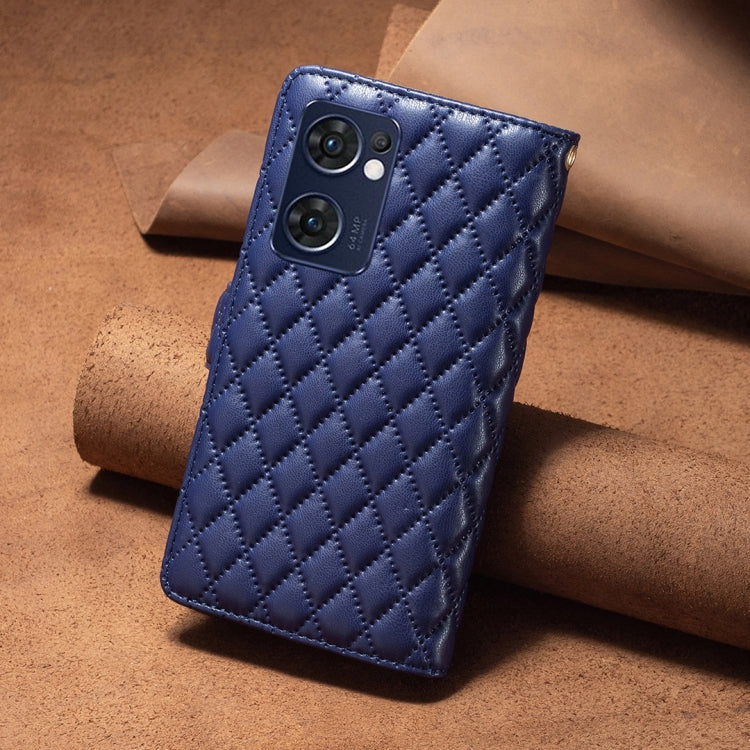 For OPPO Find X5 Lite / Reno7 5G Diamond Lattice Zipper Wallet Leather Flip Phone Case(Blue) - OPPO Cases by PMC Jewellery | Online Shopping South Africa | PMC Jewellery | Buy Now Pay Later Mobicred