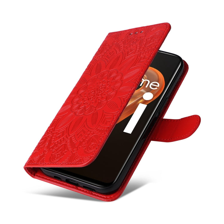 For OPPO Realme 9i / A36 4G / A76 4G Embossed Sunflower Leather Phone Case(Red) - Realme Cases by PMC Jewellery | Online Shopping South Africa | PMC Jewellery | Buy Now Pay Later Mobicred