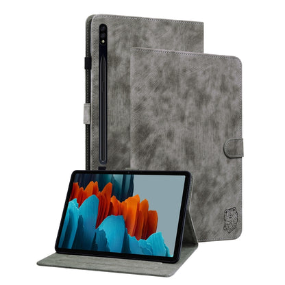 For Samsung Galaxy Tab S9 Tiger Pattern Flip Leather Tablet Case(Grey) - Galaxy Tab S9 Cases by PMC Jewellery | Online Shopping South Africa | PMC Jewellery | Buy Now Pay Later Mobicred