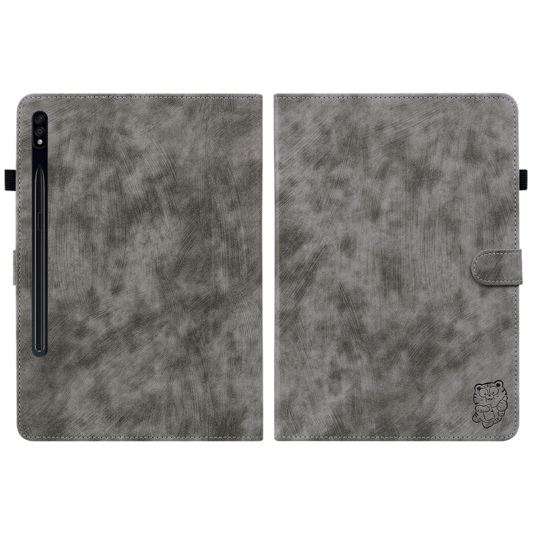 For Samsung Galaxy Tab S9 Tiger Pattern Flip Leather Tablet Case(Grey) - Galaxy Tab S9 Cases by PMC Jewellery | Online Shopping South Africa | PMC Jewellery | Buy Now Pay Later Mobicred