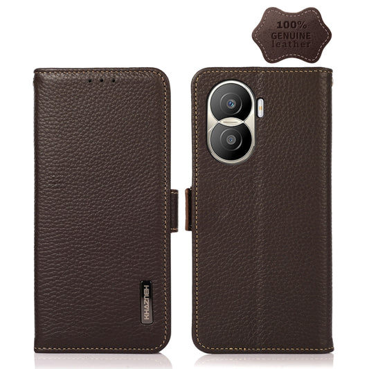 For Honor X40i KHAZNEH Side-Magnetic Litchi Texture Genuine Leather RFID Phone Case(Brown) - Honor Cases by PMC Jewellery | Online Shopping South Africa | PMC Jewellery | Buy Now Pay Later Mobicred