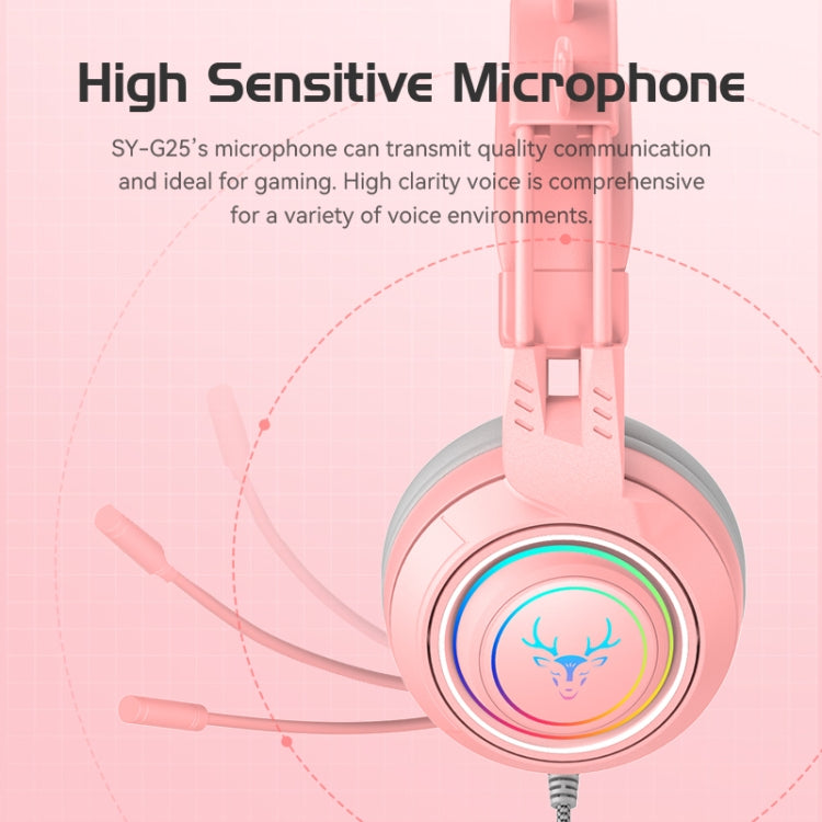 SOYTO SY-G25 Antlers RGB HD Microphone 3D Space Sound Wired Gaming Headset(Pink) - Multimedia Headset by SOYTO | Online Shopping South Africa | PMC Jewellery | Buy Now Pay Later Mobicred