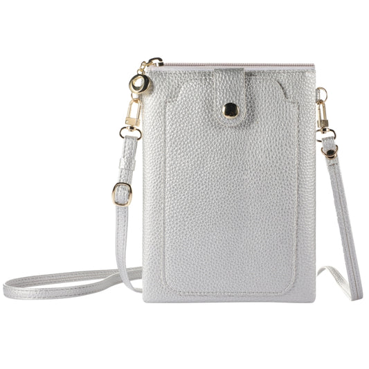 Litchi Texture Card Holder Mobile Phone Zipper Bag with Long Strap(Silver) -  by PMC Jewellery | Online Shopping South Africa | PMC Jewellery | Buy Now Pay Later Mobicred