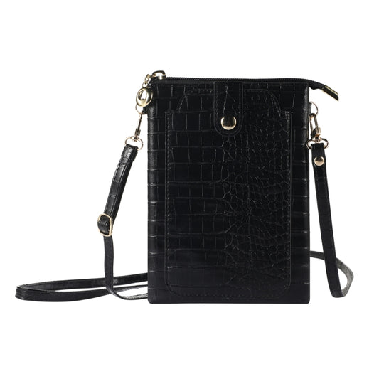 Stone Texture Card Holder Mobile Phone Zipper Bag with Long Strap(Black) -  by PMC Jewellery | Online Shopping South Africa | PMC Jewellery | Buy Now Pay Later Mobicred