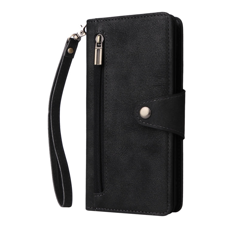 For Google Pixel 6a Rivet Buckle 9 Cards Three Fold Leather Phone Case(Black) - Google Cases by PMC TechLife | Online Shopping South Africa | PMC TechLife | Buy Now Pay Later Mobicred