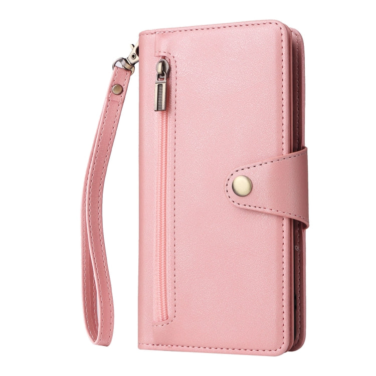 For Google Pixel 6a Rivet Buckle 9 Cards Three Fold Leather Phone Case(Rose Gold) - Google Cases by PMC TechLife | Online Shopping South Africa | PMC TechLife | Buy Now Pay Later Mobicred
