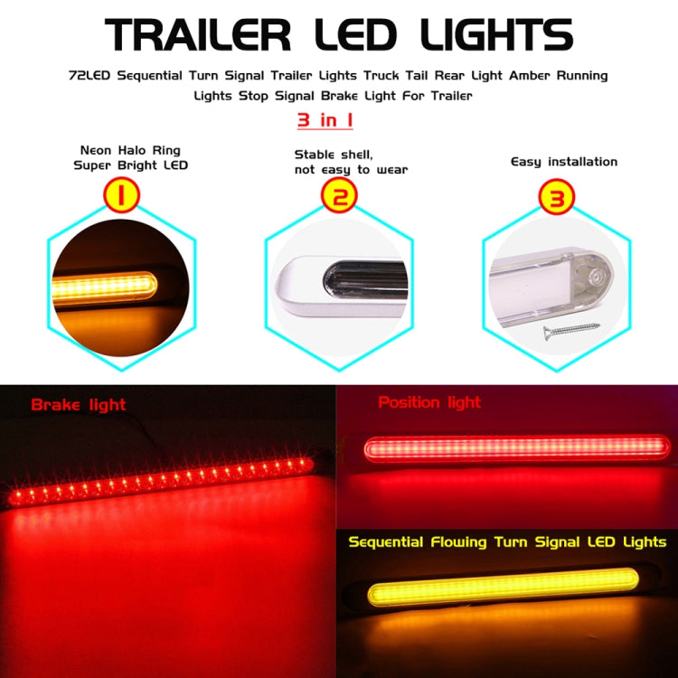 2 PCS 72LEDs Two-color Brake Turn Tail Light(Transparent Shell Red Light + Flowing Yellow Light) - Turn Signal by PMC Jewellery | Online Shopping South Africa | PMC Jewellery | Buy Now Pay Later Mobicred