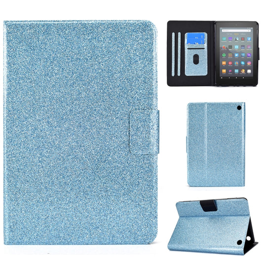 For Amazon Kindle Fire 7 2022 Varnish Glitter Powder Smart Leather Tablet Case(Blue) - Amazon by PMC Jewellery | Online Shopping South Africa | PMC Jewellery | Buy Now Pay Later Mobicred