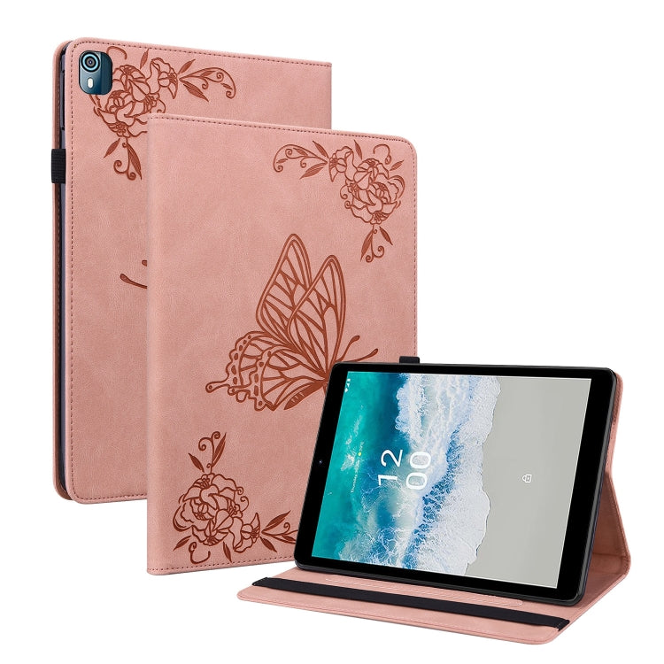 For Nokia T10 Butterfly Flower Embossed Leather Tablet Case(Rose Gold) - Nokia by PMC TechLife | Online Shopping South Africa | PMC TechLife | Buy Now Pay Later Mobicred