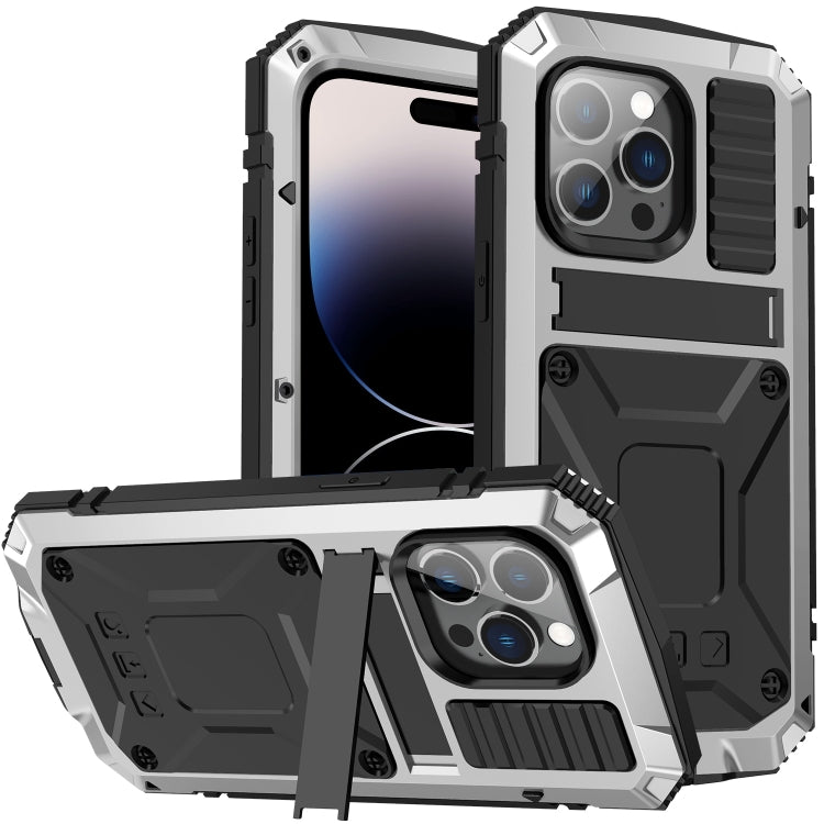 For iPhone 14 Pro R-JUST Shockproof Waterproof Dust-proof Case with Holder(Silver) - iPhone 14 Pro Cases by R-JUST | Online Shopping South Africa | PMC TechLife