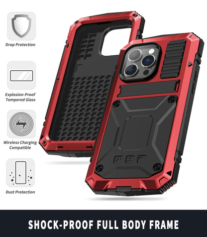 For iPhone 14 Pro R-JUST Shockproof Waterproof Dust-proof Case with Holder(Red) - iPhone 14 Pro Cases by R-JUST | Online Shopping South Africa | PMC Jewellery