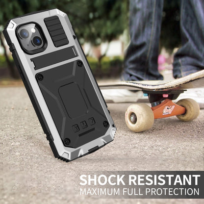 For iPhone 14 R-JUST Shockproof Waterproof Dust-proof Case with Holder (Silver) - iPhone 14 Cases by R-JUST | Online Shopping South Africa | PMC Jewellery