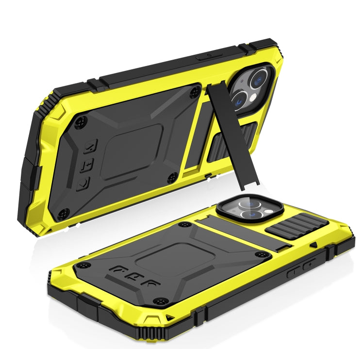 For iPhone 14 R-JUST Shockproof Waterproof Dust-proof Case with Holder (Yellow) - iPhone 14 Cases by R-JUST | Online Shopping South Africa | PMC TechLife | Buy Now Pay Later Mobicred