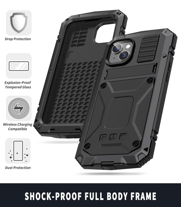 For iPhone 14 Plus R-JUST Shockproof Waterproof Dust-proof Case with Holder (Black) - free shipping - PMC TechLife - Order now!