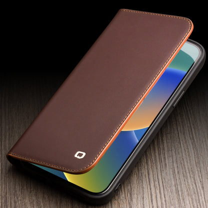 For iPhone 14 Pro QIALINO Business Horizontal Flip PU Phone Case(Brown) - iPhone 14 Pro Cases by QIALINO | Online Shopping South Africa | PMC Jewellery | Buy Now Pay Later Mobicred