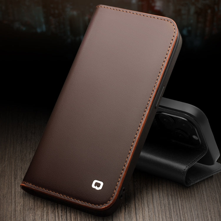 For iPhone 14 Pro QIALINO Business Horizontal Flip PU Phone Case(Brown) - iPhone 14 Pro Cases by QIALINO | Online Shopping South Africa | PMC Jewellery | Buy Now Pay Later Mobicred