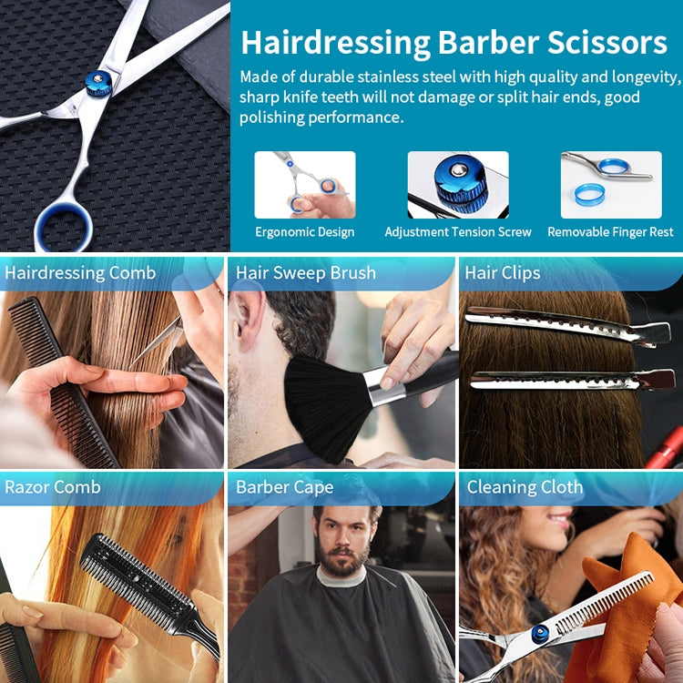 7pcs / Set Professional Hair Cutting Thinning Scissor Hairdressing Flat Shear Scissors Kit(Blue) - free shipping - PMC TechLife - Order now!