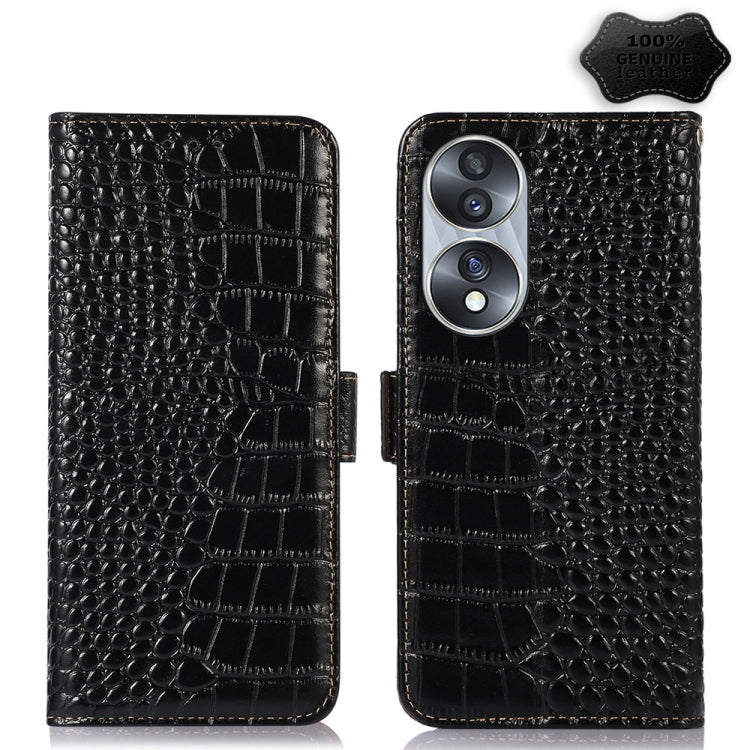 For Honor 70 Crocodile Top Layer Cowhide Leather Phone Case(Black) - Honor Cases by PMC TechLife | Online Shopping South Africa | PMC TechLife | Buy Now Pay Later Mobicred