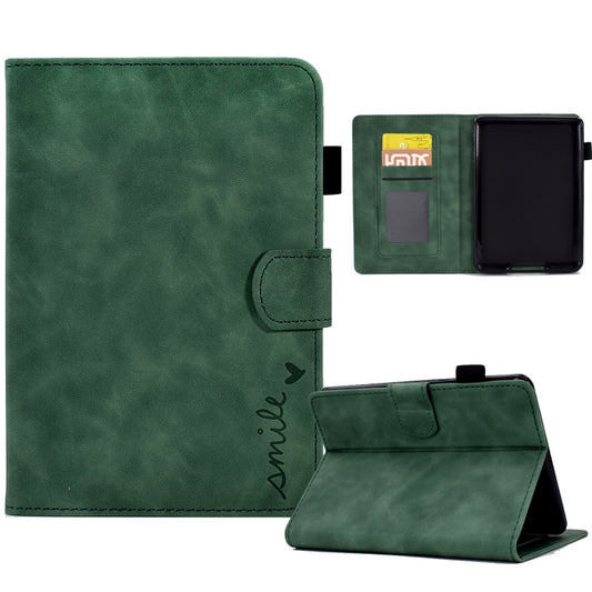 For Amazon Kindle Paperwhite 5 Embossed Smile Flip Tablet Leather Case(Green) - Amazon by PMC Jewellery | Online Shopping South Africa | PMC Jewellery | Buy Now Pay Later Mobicred