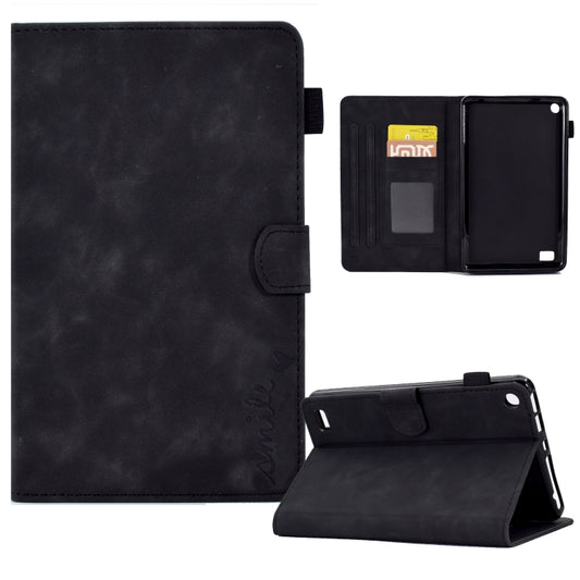 For Amazon Kindle Fire 7 2019/2017/2015 Embossed Smile Flip Tablet Leather Case(Black) - Amazon by PMC Jewellery | Online Shopping South Africa | PMC Jewellery | Buy Now Pay Later Mobicred