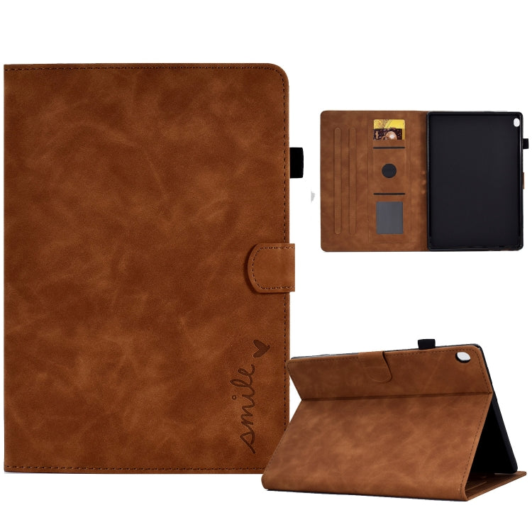 For Lenovo Tab M10 Embossed Smile Flip Tablet Leather Case(Brown) - Lenovo by PMC Jewellery | Online Shopping South Africa | PMC Jewellery | Buy Now Pay Later Mobicred