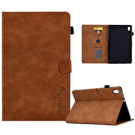 For Lenovo Tab M10 HD Gen 2 Embossed Smile Flip Tablet Leather Case(Brown) - Lenovo by PMC Jewellery | Online Shopping South Africa | PMC Jewellery | Buy Now Pay Later Mobicred